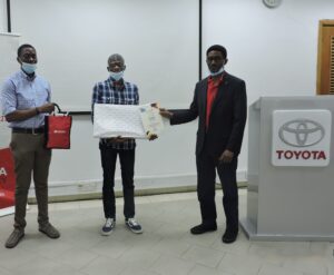 Jay Oghenetega Esemudje, winner 2nd Position 12-15 years category, Mr. B. Onafowokan and his father